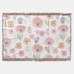 Modern Abstract Floral Line Pattern (2) Throw Blanket