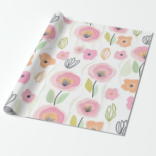 Modern Abstract Floral Line Pattern (2) Wrapping Paper