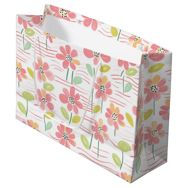 Modern Abstract Floral Line Pattern (3) Large Gift Bag (Front Angled)