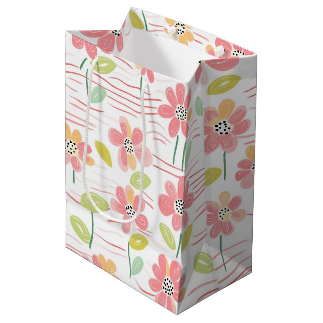 Modern Abstract Floral Line Pattern (3) Medium Gift Bag (Front Angled)