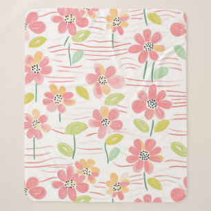 Modern Abstract Floral Line Pattern (3) Sherpa Blanket