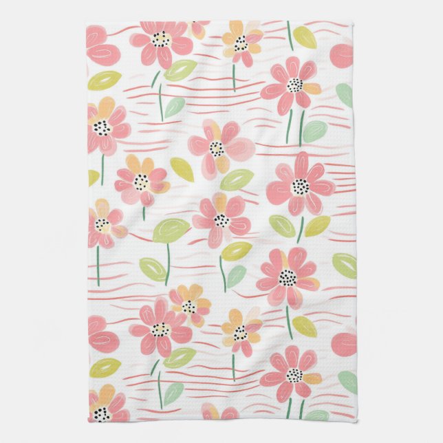 Modern Abstract Floral Line Pattern (3) Tea Towel (Vertical)