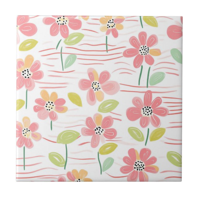 Modern Abstract Floral Line Pattern (3) Tile (Front)