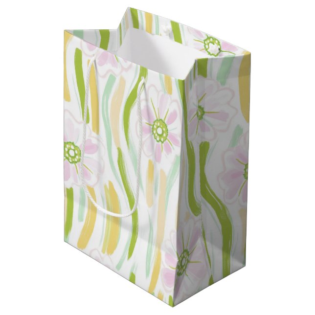 Modern Abstract Floral Line Pattern (4) Medium Gift Bag (Front Angled)