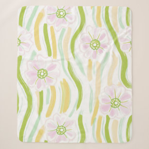 Modern Abstract Floral Line Pattern (4) Sherpa Blanket