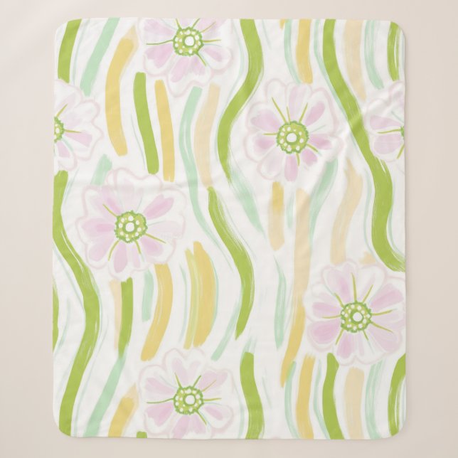 Modern Abstract Floral Line Pattern (4) Sherpa Blanket (Front)