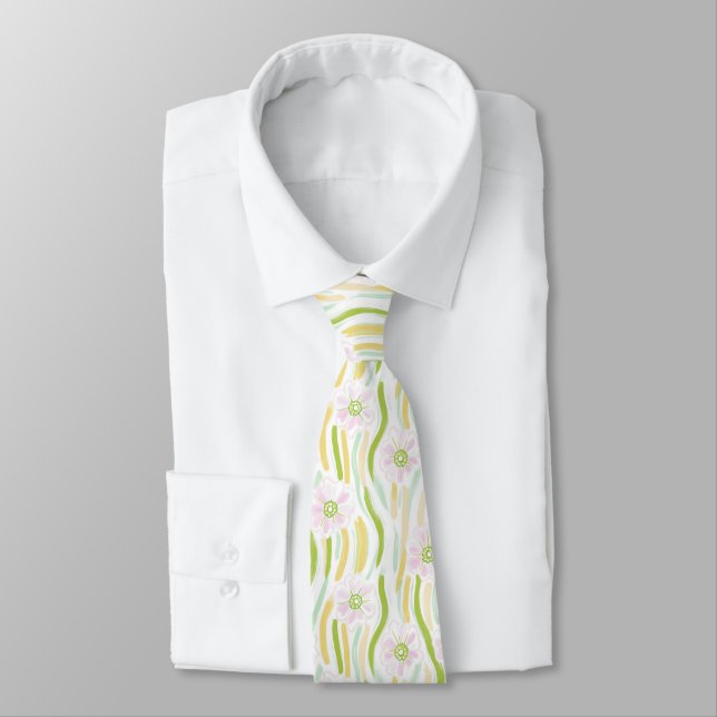 Modern Abstract Floral Line Pattern (4) Tie (Tied)