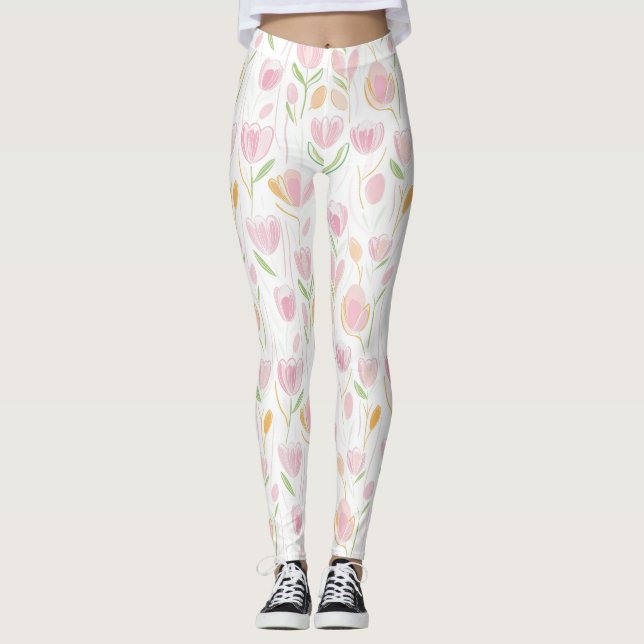 Modern Abstract Floral Line Pattern (5) Leggings (Front)
