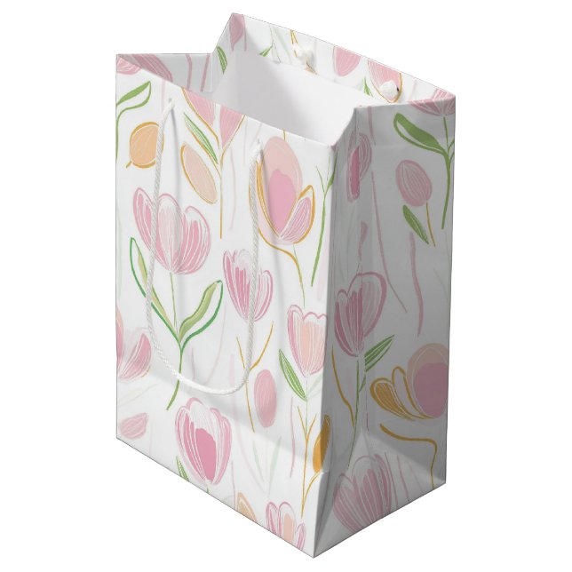 Modern Abstract Floral Line Pattern (5) Medium Gift Bag (Front Angled)