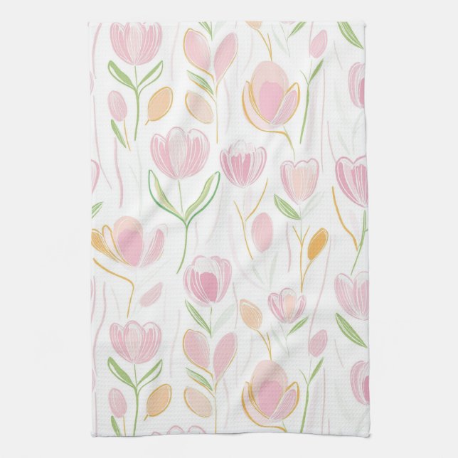 Modern Abstract Floral Line Pattern (5) Tea Towel (Vertical)