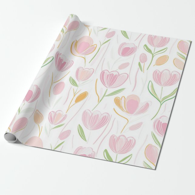 Modern Abstract Floral Line Pattern (5) Wrapping Paper (Unrolled)