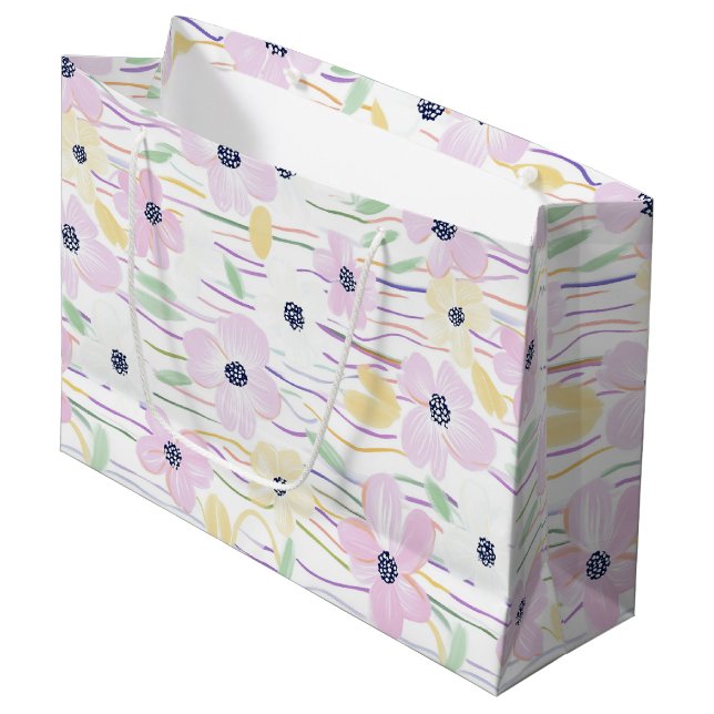 Modern Abstract Floral Line Pattern (6) Large Gift Bag (Front Angled)