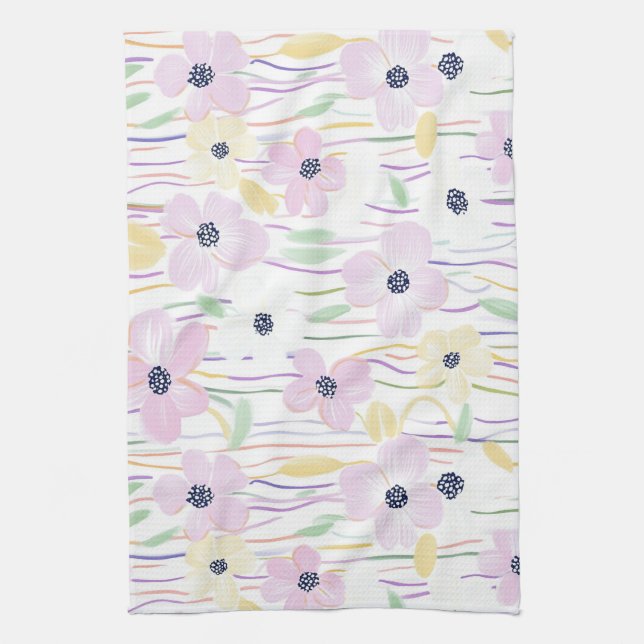 Modern Abstract Floral Line Pattern (6) Tea Towel (Vertical)