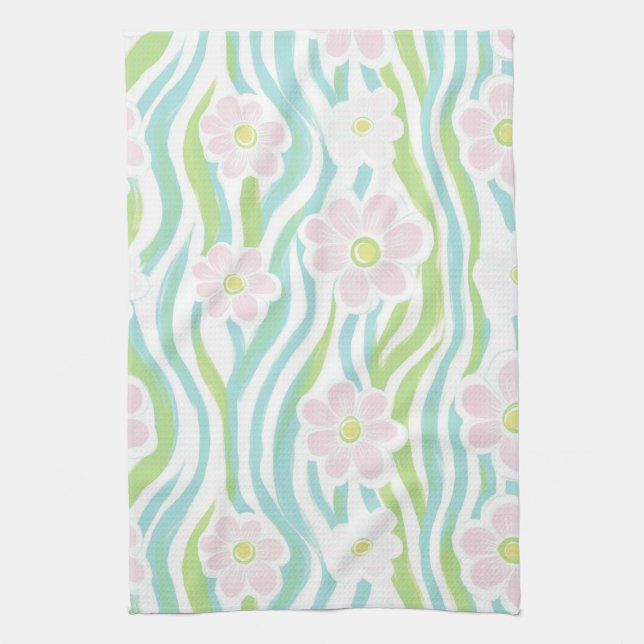 Modern Abstract Floral Line Pattern (8) Tea Towel (Vertical)
