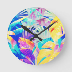 Modern Abstract Floral Pastel Color Round Clock