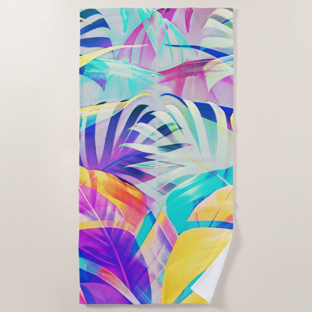 Modern Abstract Floral Pastel Colour Beach Towel (Front)