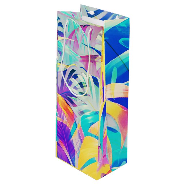 Modern Abstract Floral Pastel Colour Wine Gift Bag (Front Angled)