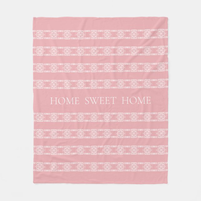 Modern abstract floral pattern on coral pink fleece blanket (Front)