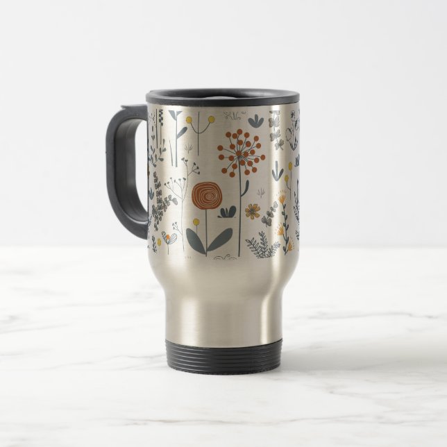 Modern Abstract Floral Seamless Pattern Travel Mug (Front Left)