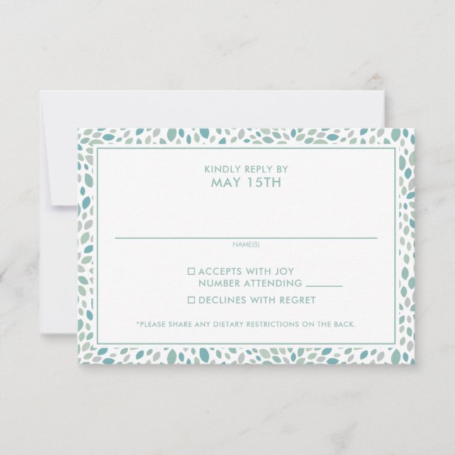 Modern Abstract Floral Seaside Green Wedding RSVP Card (Front)
