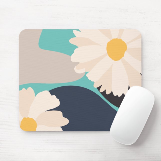 Modern Abstract Floral Teal Mouse Pad (With Mouse)