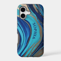 Modern Abstract Flow Art-Blue and Gold-
