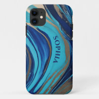 Modern Abstract Flow Art-Blue and Gold-