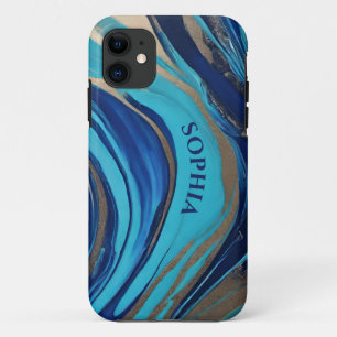 Modern Abstract Flow Art-Blue and Gold- Case-Mate iPhone Case