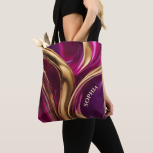 Modern Abstract Flow Art-Fuchsia Purple and Gold- Tote Bag