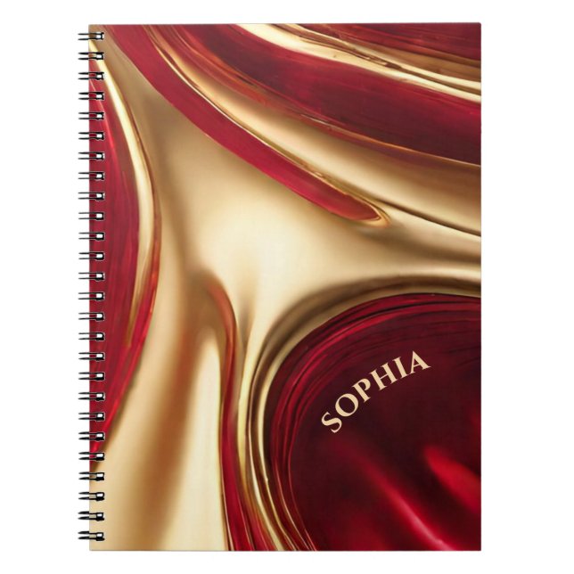 Modern Abstract Flow Art-Red and Gold- Notebook (Front)