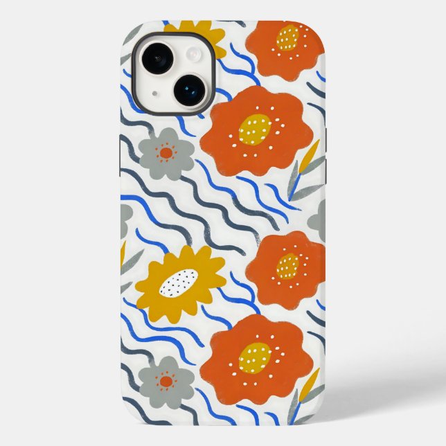 Modern Abstract Flowers Boho Wavy Case-Mate iPhone Case (Back)