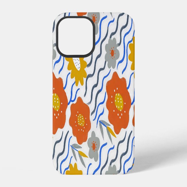 Modern Abstract Flowers Boho Wavy iPhone Case (Back)