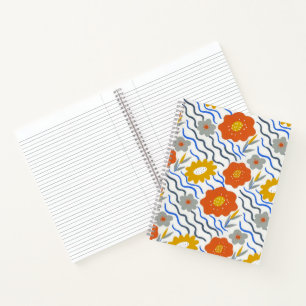 Modern Abstract Flowers Boho Wavy Notebook