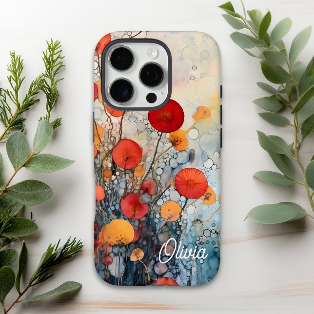 Modern Abstract Flowers Personalised Name Case-Mate iPhone Case (Creator Uploaded)