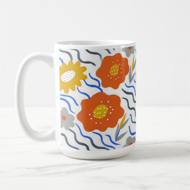Modern Abstract Flowers Vibrant Wavy Coffee Mug (Left)