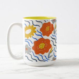 Modern Abstract Flowers Vibrant Wavy Two-Tone Coffee Mug