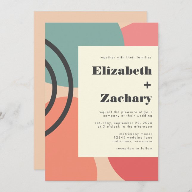 Modern Abstract Flowing Shapes Dusty Peach Wedding Invitation (Front/Back)