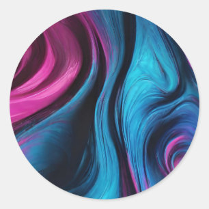 Modern Abstract Fluid Art-Blue and Pink- Classic Round Sticker