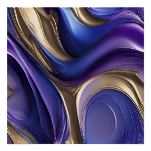 Modern Abstract Fluid Art- Blue Purple and Gold- Poster