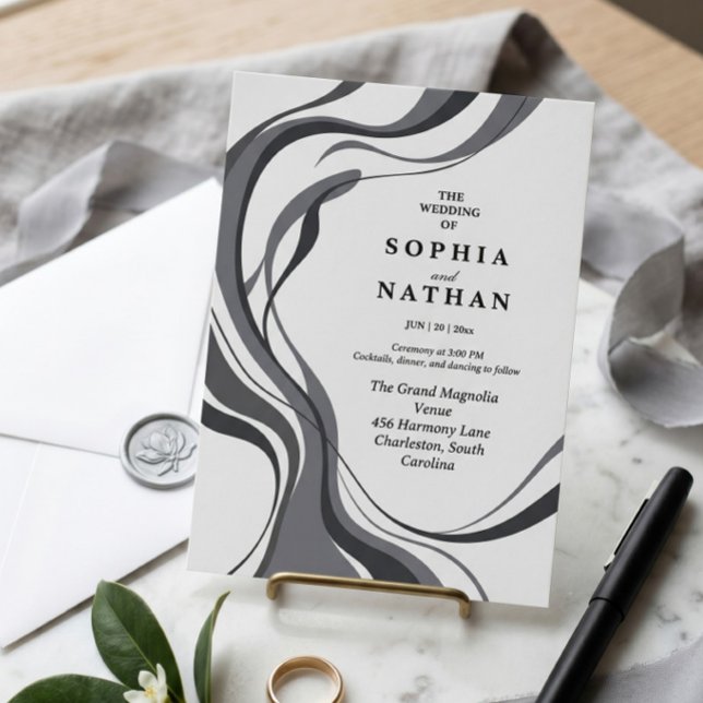Modern Abstract Fluid Waves Wedding Invitation (Creator Uploaded)