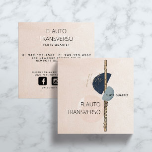 Modern Abstract Flute Group Blush & Navy Social Square Business Card