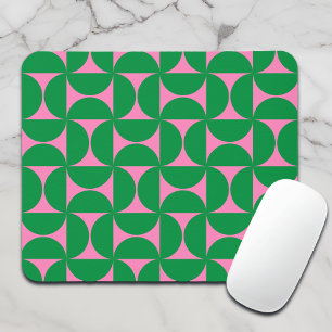 Modern Abstract Forest Green & Pink Mid Century Mouse Pad