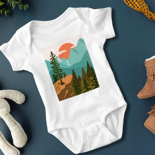 Modern Abstract Forest, Mountains, and Sunrise Baby Bodysuit
