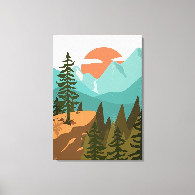 Modern Abstract Forest, Mountains, and Sunrise Canvas Print (Front)