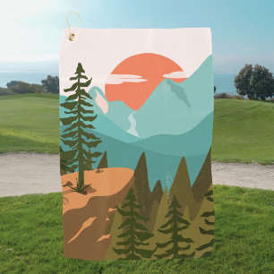 Modern Abstract Forest, Mountains, and Sunrise Golf Towel