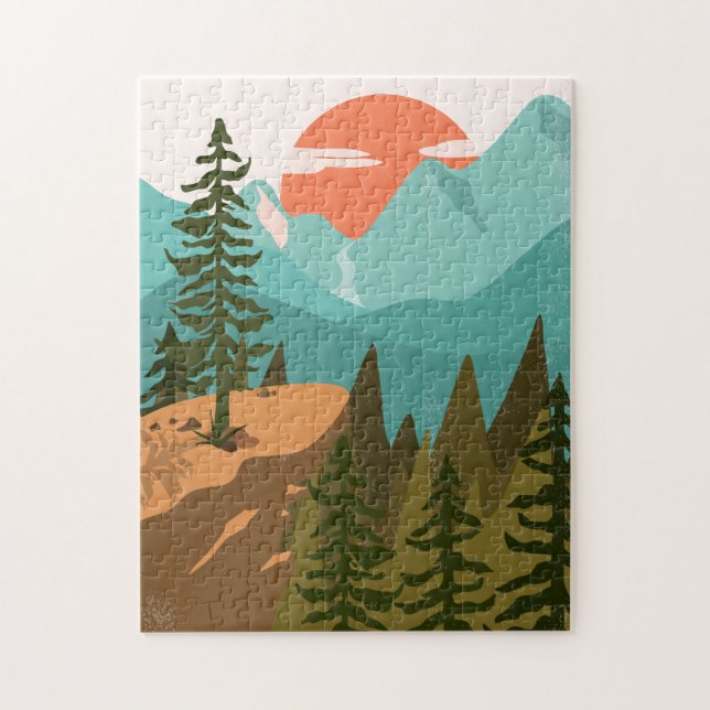 Modern Abstract Forest, Mountains, and Sunrise Jigsaw Puzzle (Vertical)