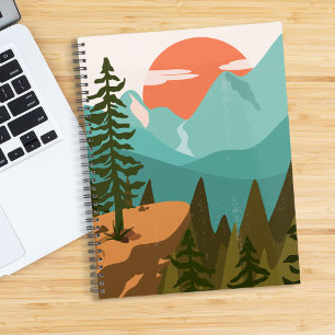 Modern Abstract Forest, Mountains, and Sunrise Planner