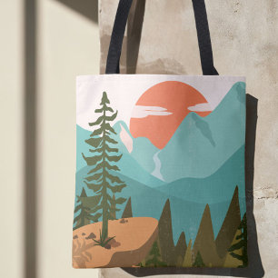 Modern Abstract Forest, Mountains, and Sunrise Tote Bag