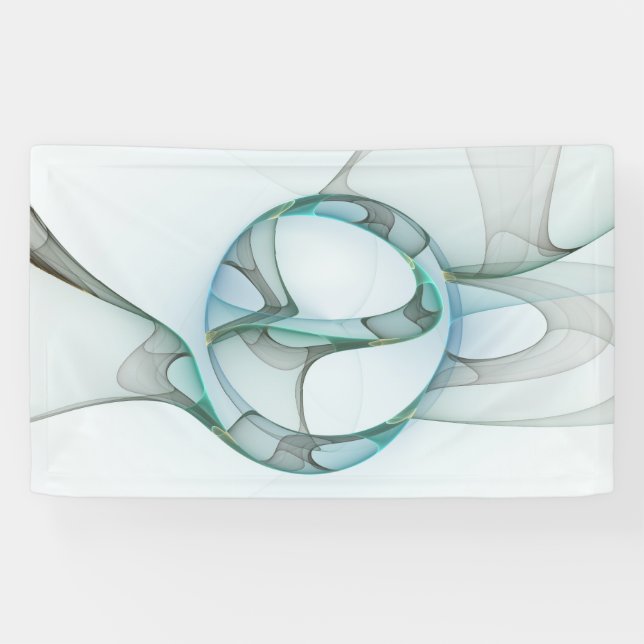 Modern Abstract Fractal Art Blue Turquoise Grey Banner (Horizontal)