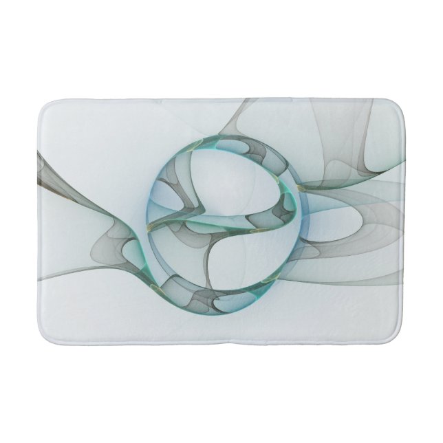 Modern Abstract Fractal Art Blue Turquoise Grey Bath Mat (Front)